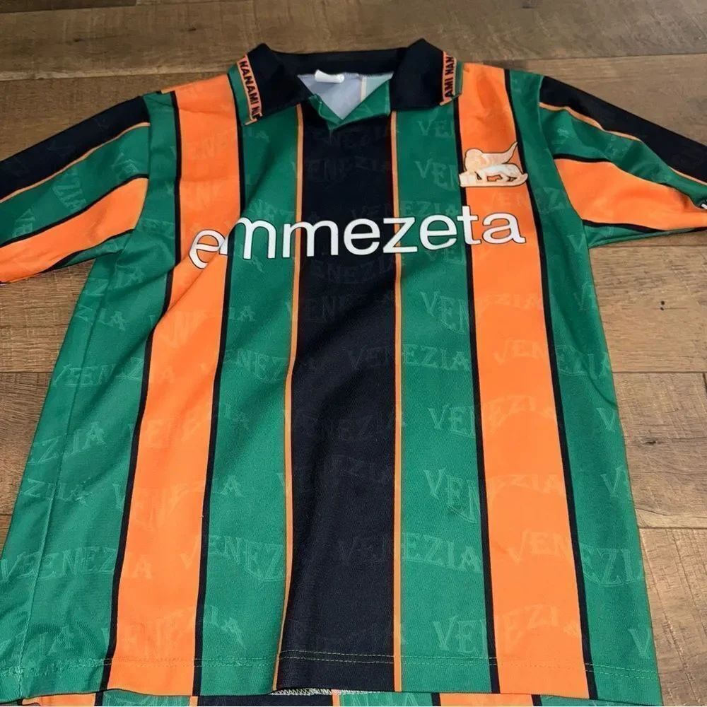 Venezia Men's Green and Orange Striped Shirt